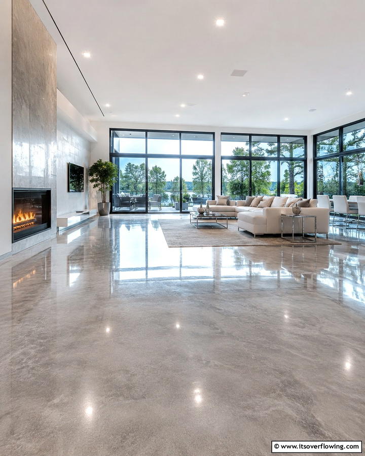 Polished Concrete Elegance - 30 Modern Concrete Floor Ideas for Low-Maintenance Interiors