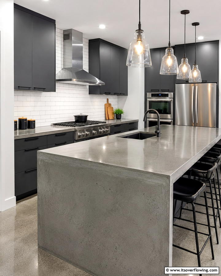 Polished Concrete Finish - 25 Concrete Countertop Ideas for a Durable and Stylish Kitchen