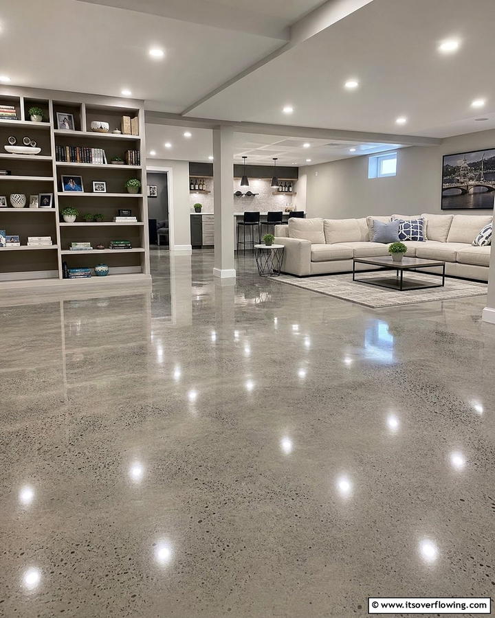 Polished Concrete Finish - 25 Concrete Basement Floor Ideas for a Modern Look