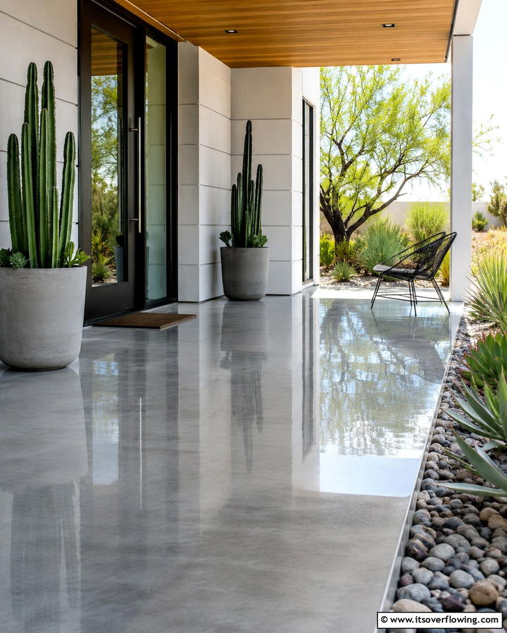 Polished Concrete FinishOne - 25 Concrete Porch Ideas for a Stylish and Low-Maintenance Entry
