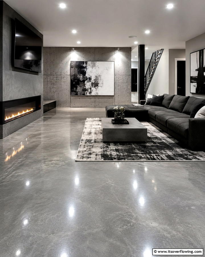 Polished Concrete Flooring - 25 Basement Floor Ideas for a Functional Space