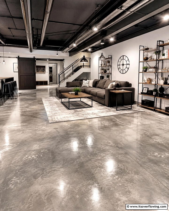 Polished Concrete Floors - 25 Basement Floor Ideas for a Functional Space