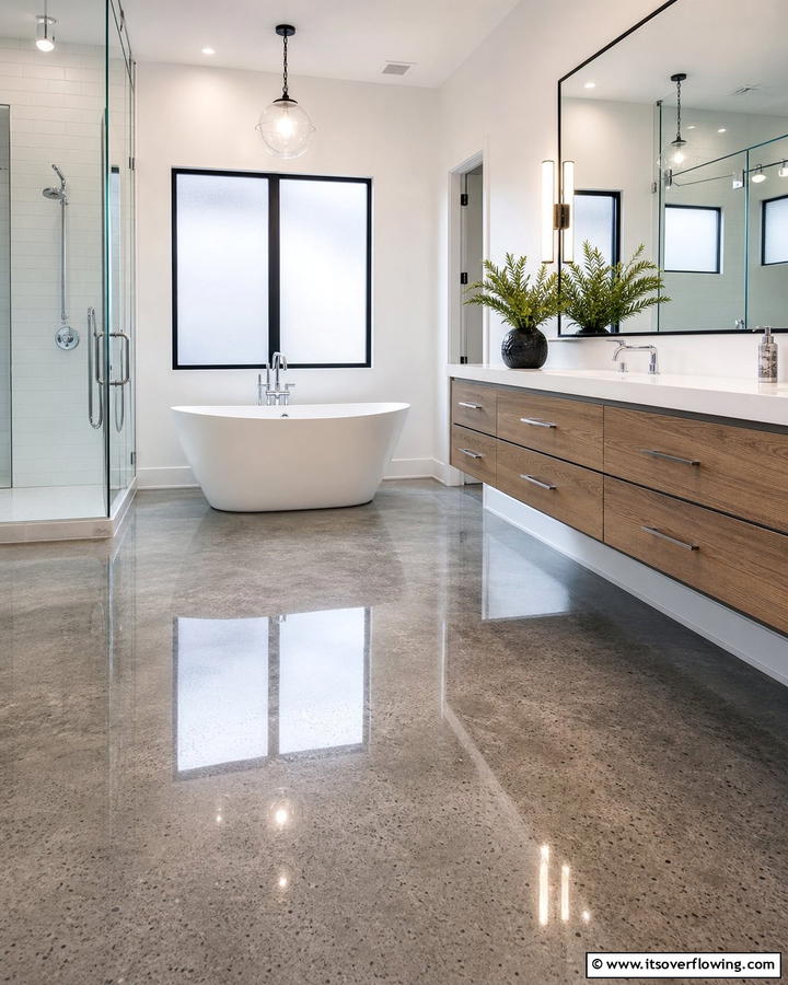 Polished Concrete Floors for Durability - 20 Concrete Bathroom Ideas for a Sleek and Modern Design