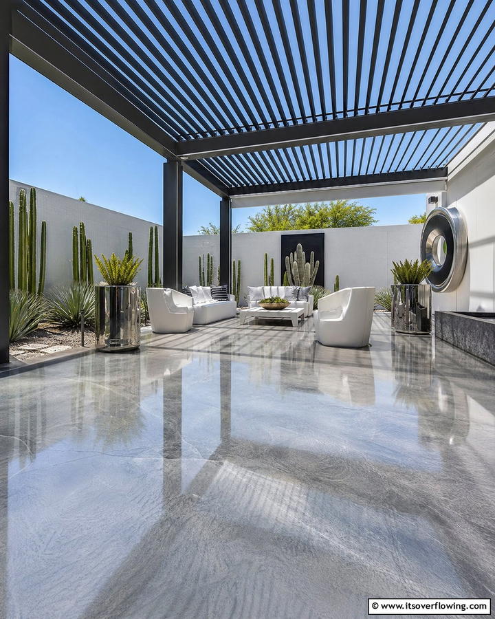 Polished Concrete Shine - 20 Pergola Flooring Ideas to Enhance Your Outdoor Space