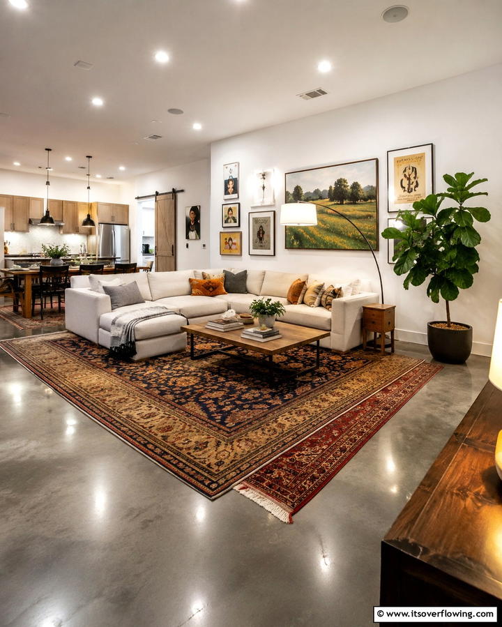 Polished Concrete with Area RugsOne - 25 Concrete Floor Living Room Ideas for a Modern and Chic Look