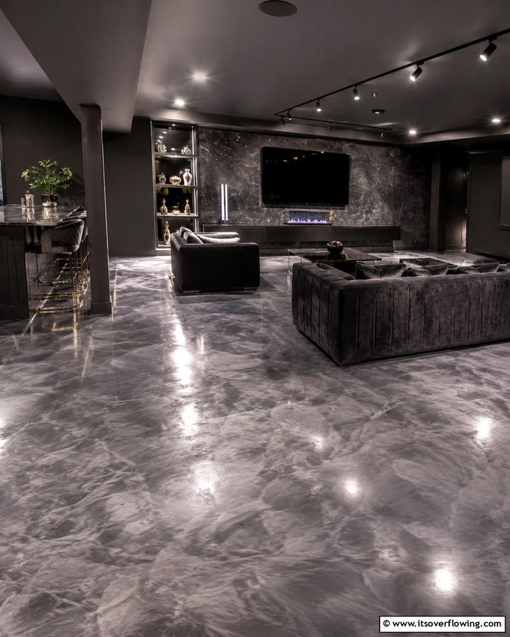 Polished Concrete with Metallic Finish - 25 Concrete Basement Floor Ideas for a Modern Look