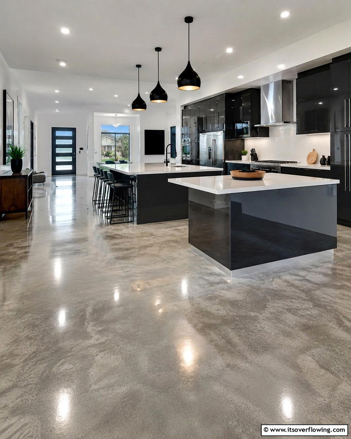 Polished Elegance with High Gloss Stained Concrete - 25 Stained Concrete Floors for a Unique Look