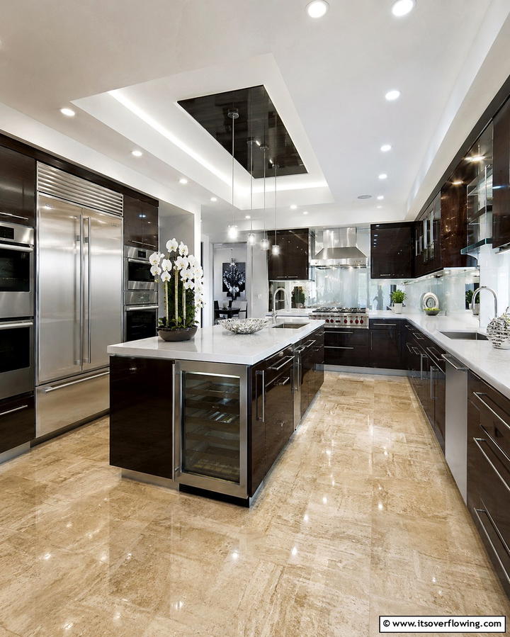 Polished Elegance - 25 Travertine Floor Kitchen Ideas for Elegance