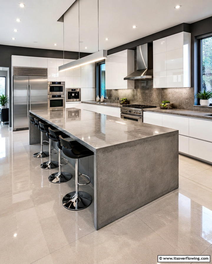 Polished Finish for a Sleek Look - 25 Concrete Countertop Ideas for a Durable and Stylish Kitchen