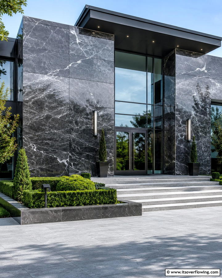 Polished Granite Facades - 25 Stone Exterior Home Ideas for a Timeless Look