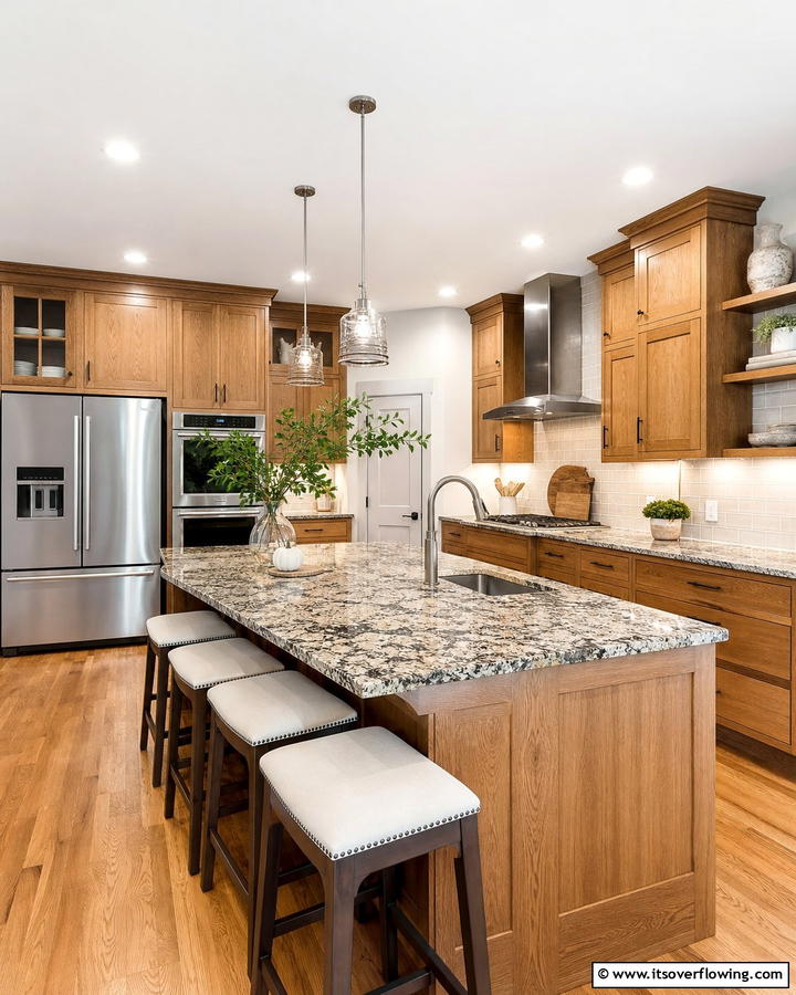 Polished Granite Surfaces - 30 Countertop Colors That Harmonize With Oak Cabinets