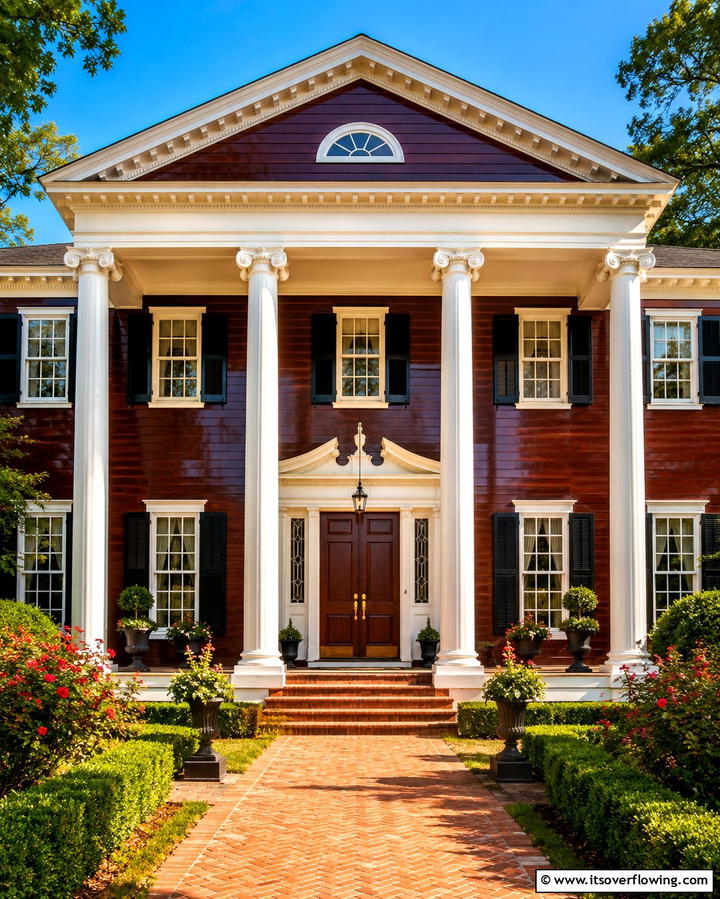 Polished Mahogany Presence - 30 Brown Exterior House Color Ideas for Warm Curb Appeal