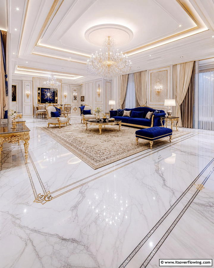 Polished Marble Flooring - 20 Royal Living Room Design Ideas for an Elegant Space