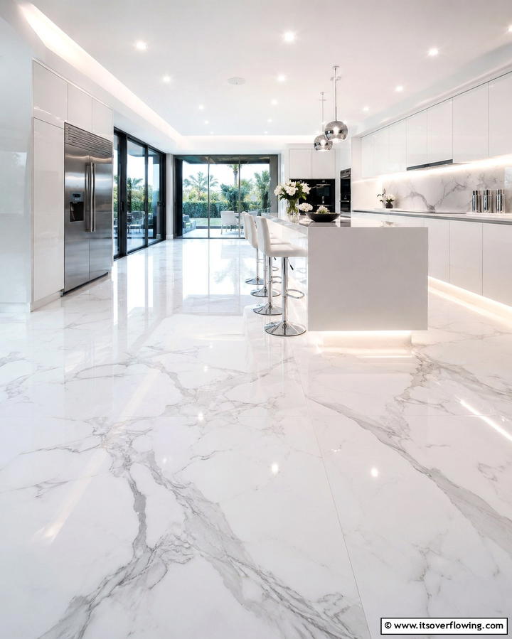 Polished Marble Shine - 25 Marble Kitchen Floor Ideas for Timeless Elegance