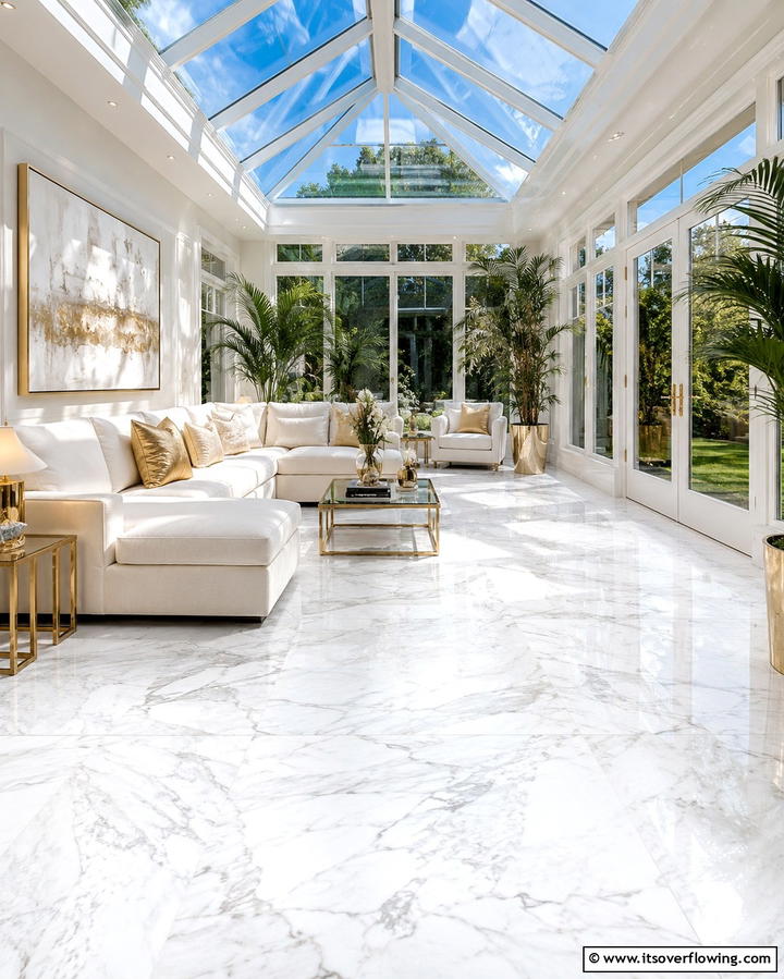 Polished Marble Tiles - 20 Sunroom Tile Floor Ideas for Durable and Stylish Floors