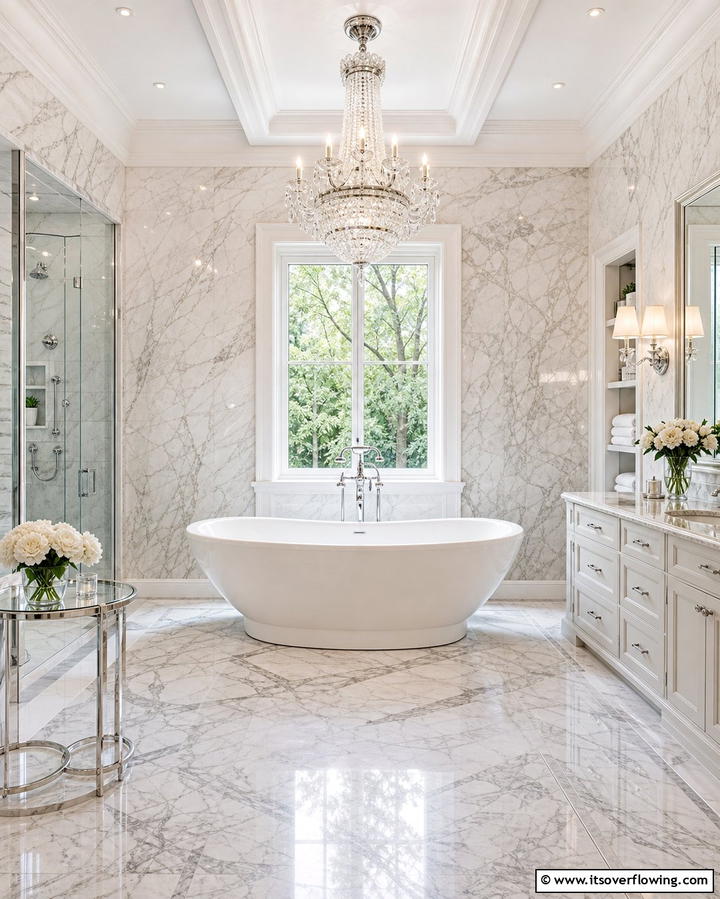 Polished Marble Walls - 25 Stone Bathroom Ideas for a Rustic and Elegant Look