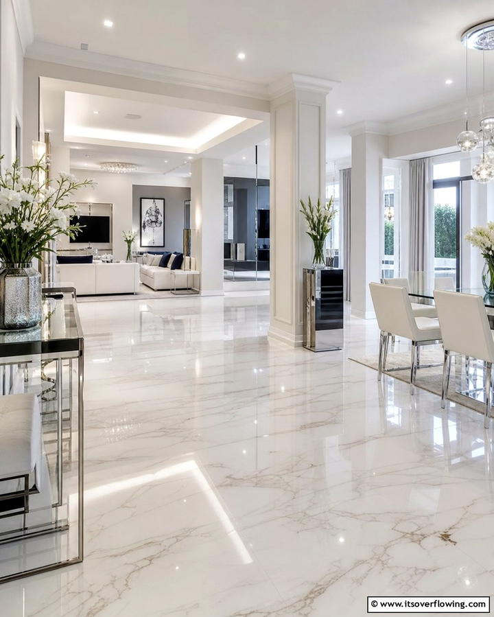 Polished Marble for a Sleek Finish - 25 Marble Floor Living Room Ideas for a Luxurious Space