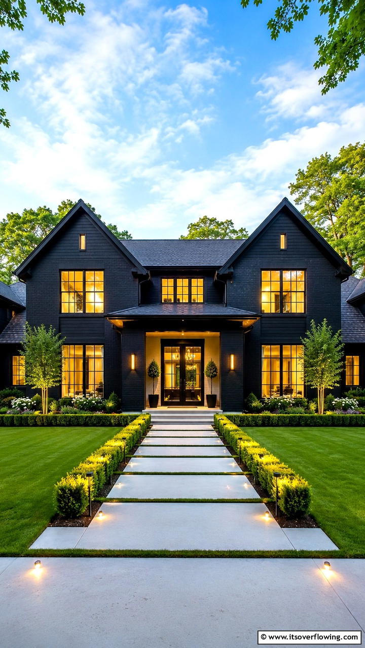 Polished Nightfall Hue - 30 Black House Exteriors- Bold Paint Colors for Modern Homes