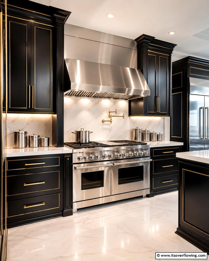 Polished Stainless Accents - 30 Luxe Black, White, and Gold Kitchen Ideas for Elegant Spaces