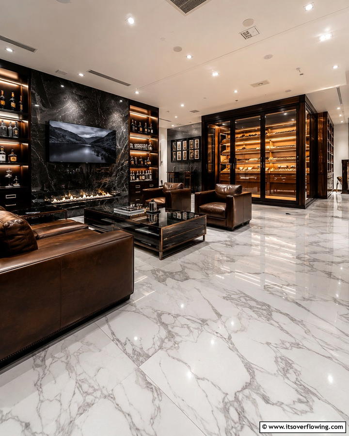 Polished Stone Elegance - 25 Man Cave Flooring Ideas for a Masculine Retreat