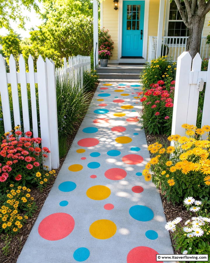 Polka Dot Patterns for Cheerful Vibes - 20 Concrete Walkway Painting Ideas for a Unique Path
