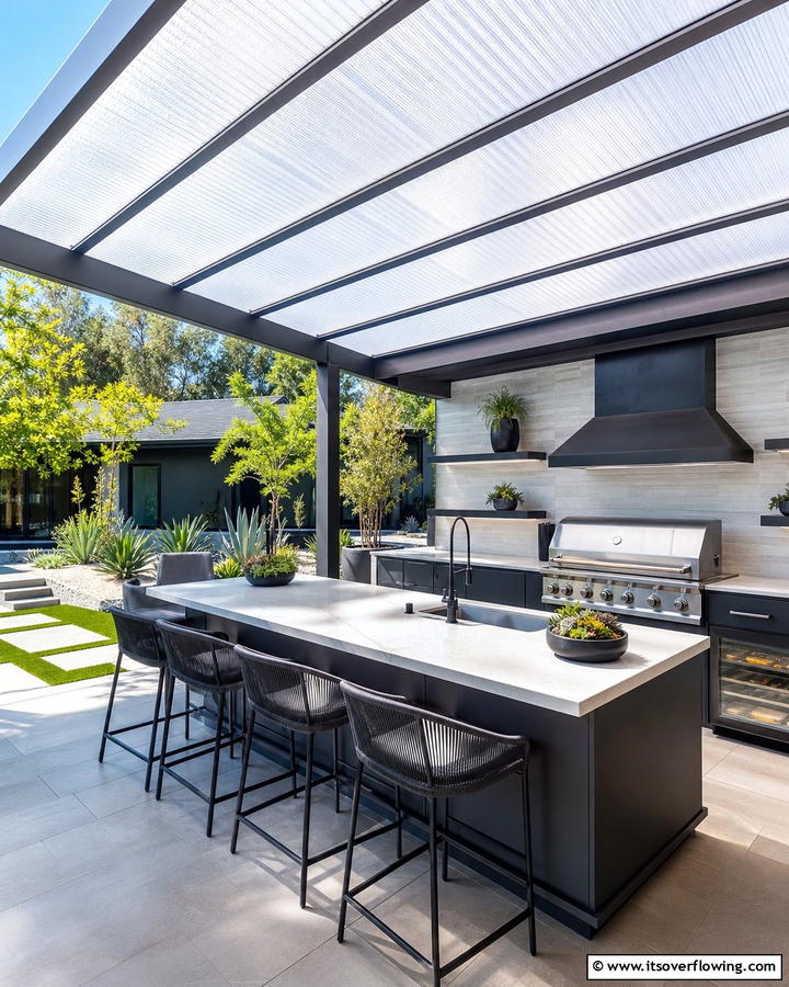Polycarbonate Roof for Modern Elegance - 20 Outdoor Kitchen Roof Ideas for Year-Round Enjoyment