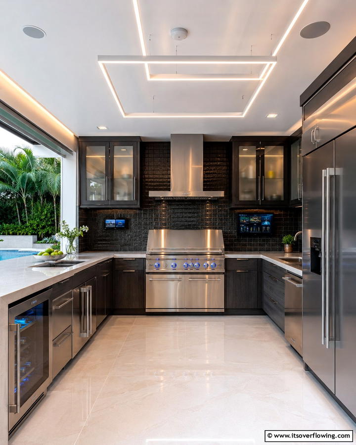Pool House Kitchen with Smart Features - 30 Pool House with Outdoor Kitchen Designs for Entertaining