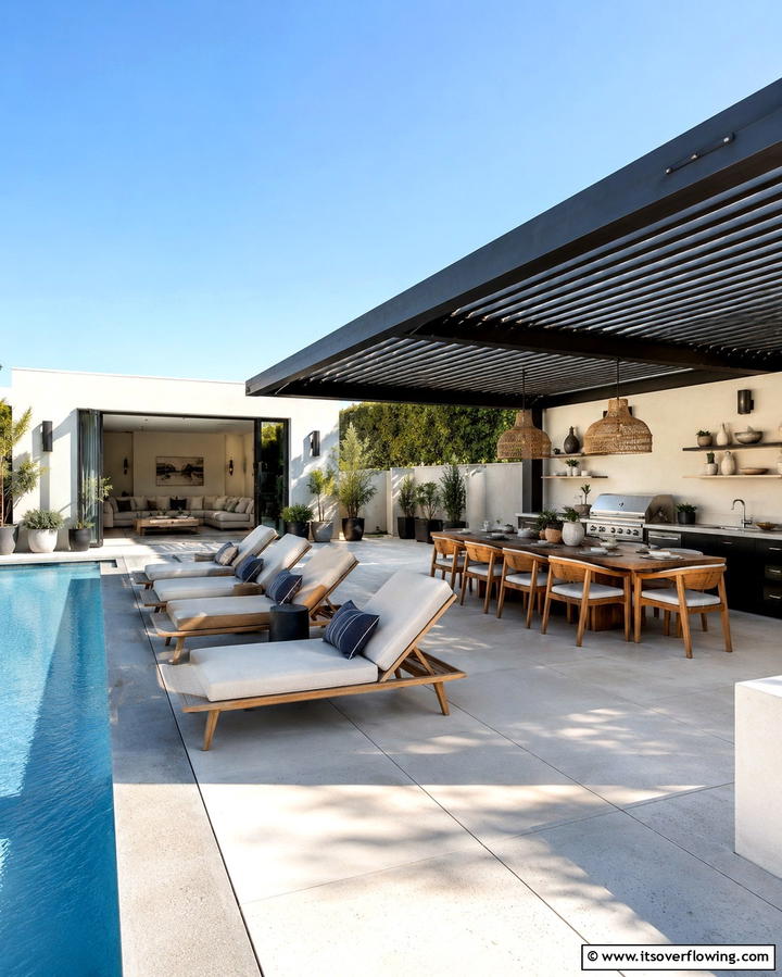 Pool House with Open Air Dining Kitchen - 30 Pool House with Outdoor Kitchen Designs for Entertaining
