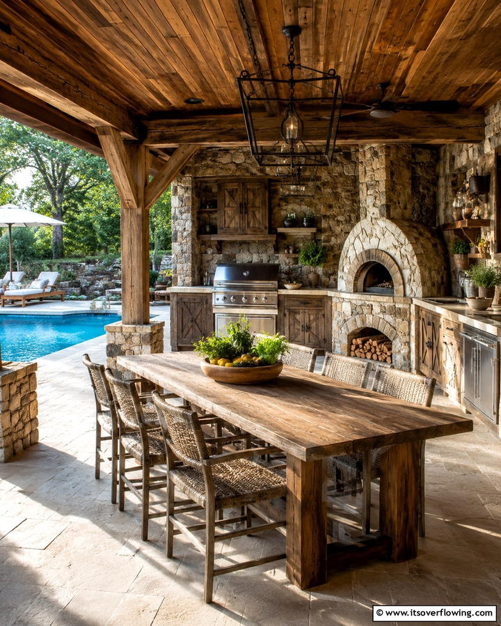 Pool House with Rustic Outdoor Kitchen - 30 Pool House with Outdoor Kitchen Designs for Entertaining