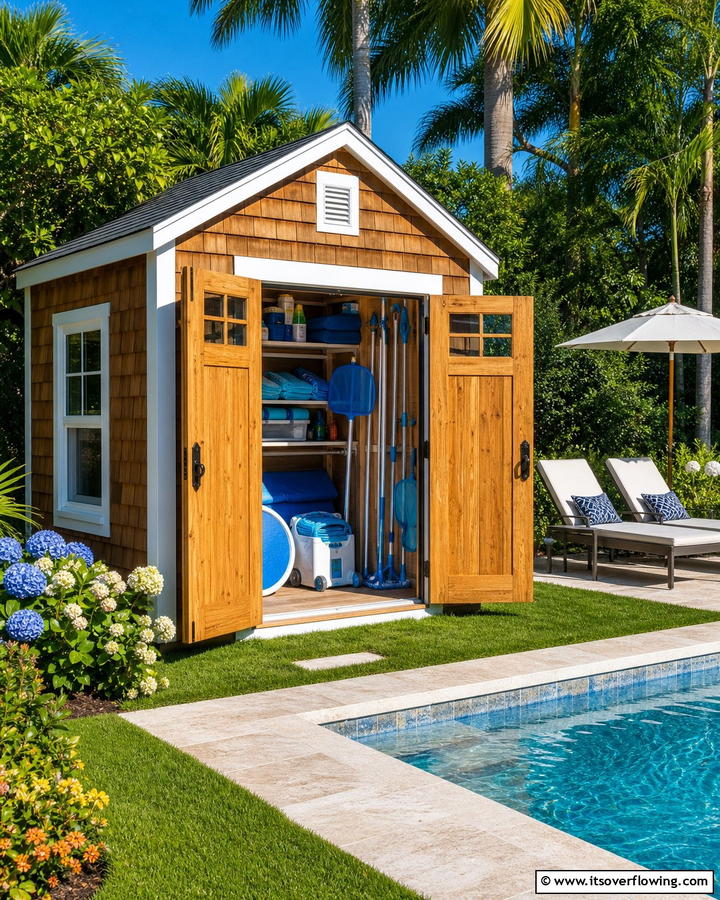 Pool Shed - 20 Pool Storage Ideas to Keep Your Backyard Tidy