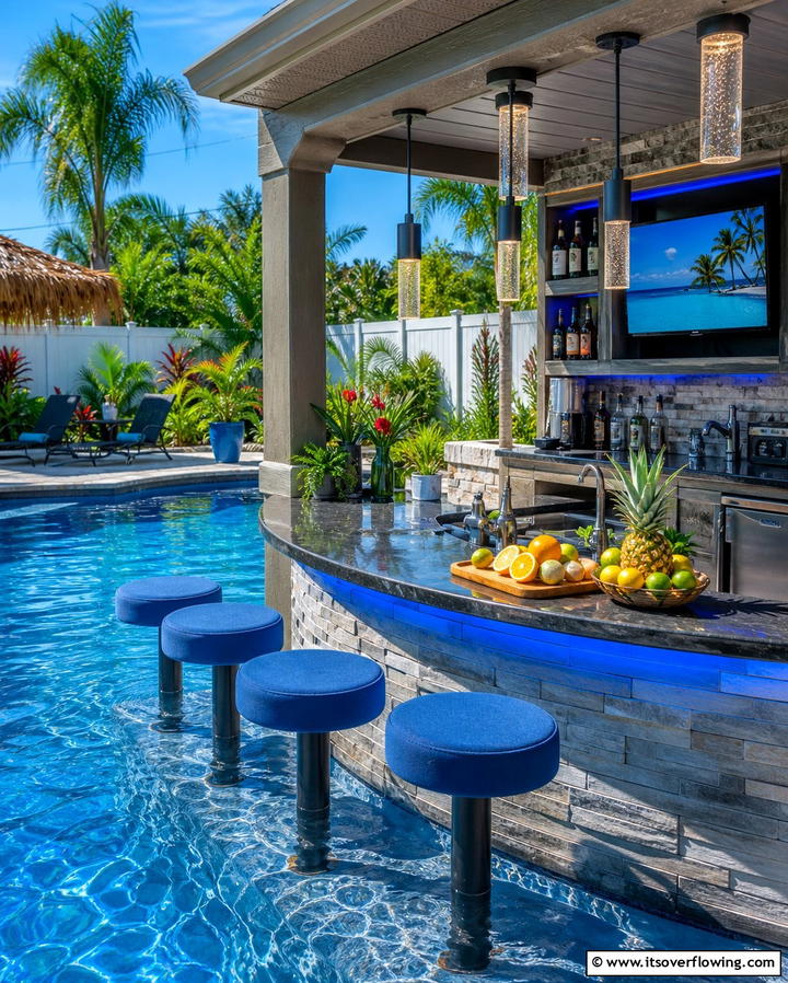 Pool with Built In Bar - 25 Creative Above Ground Pool Ideas for Your Backyard