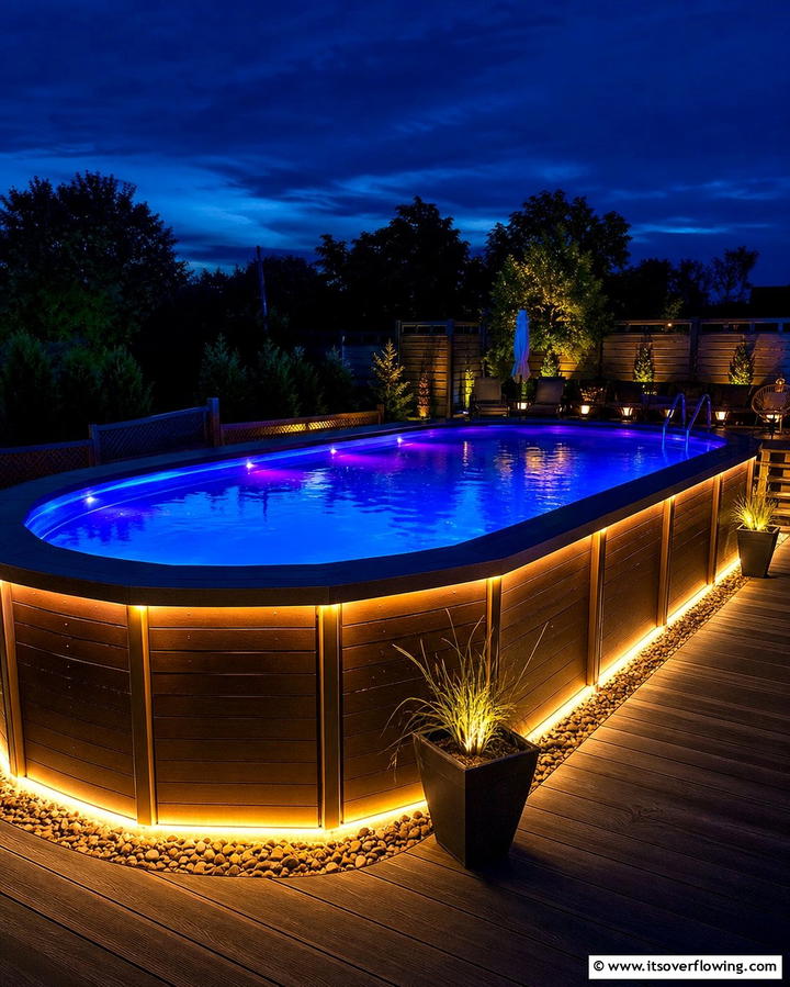 Pool with LED Lighting - 25 Creative Above Ground Pool Ideas for Your Backyard
