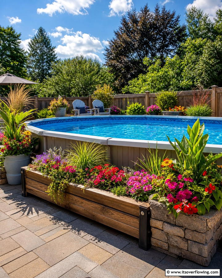 Pool with Surrounding Planters - 25 Creative Above Ground Pool Ideas for Your Backyard
