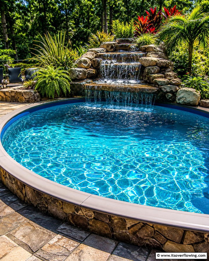 Pool with Waterfall Feature - 25 Creative Above Ground Pool Ideas for Your Backyard