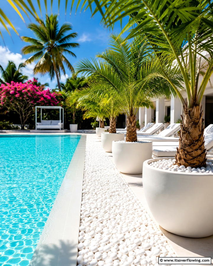 Poolside Accents - 25 White Rock Landscaping Ideas for a Clean Look