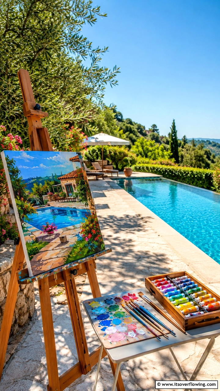 Poolside Art Station - 25 Pool Party Ideas for a Fun and Memorable Summer