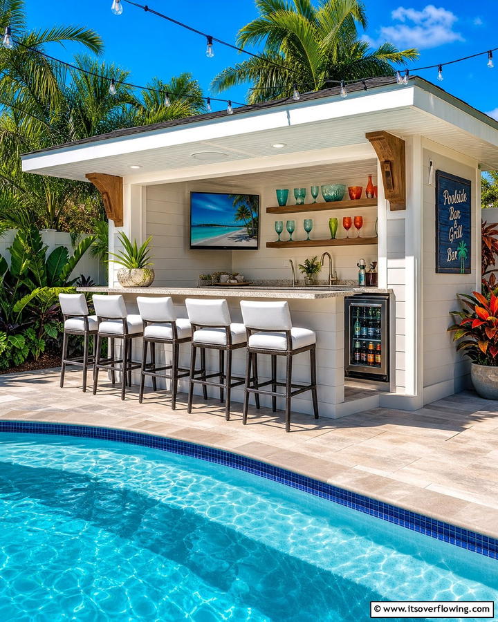 Poolside Bar Integration - 20 Pool Shed Ideas to Enhance Your Backyard Oasis