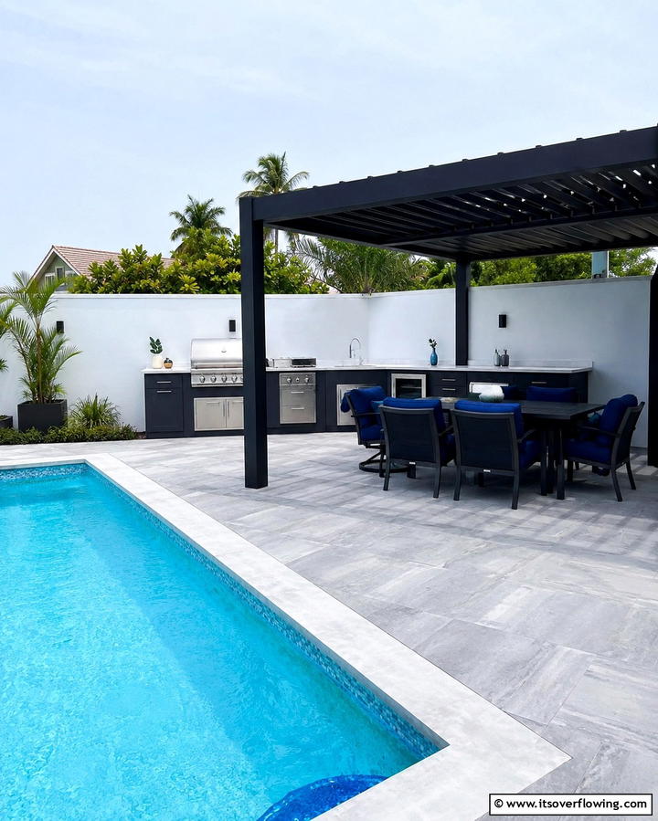 Poolside Barbecue Bliss - 30 Pool House with Outdoor Kitchen Designs for Entertaining
