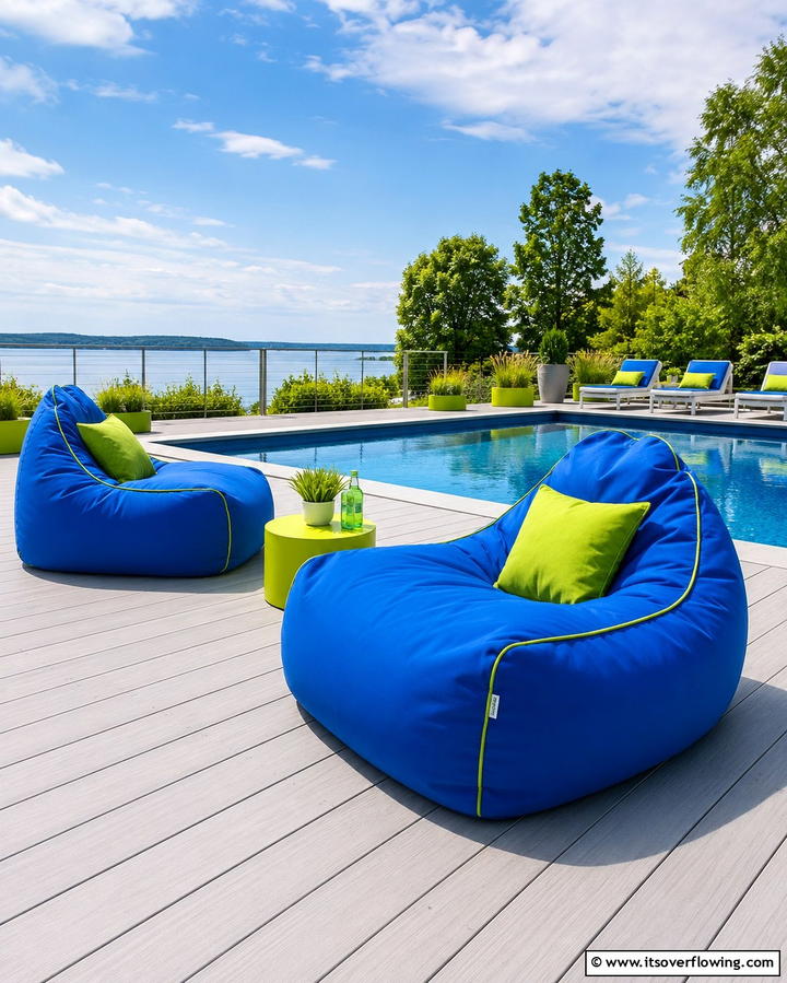 Poolside Bean Bags - 25 Pool Decor Ideas to Transform Your Outdoor Space