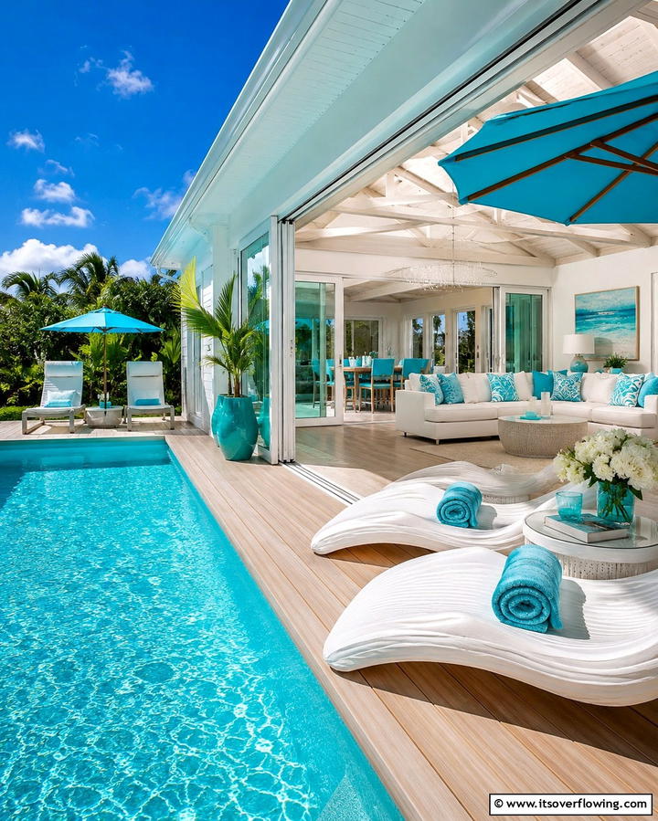 Poolside Deck with Adjacent Sunroom - 25 Sunroom and Deck Combo Ideas for Seamless Indoor-Outdoor Living