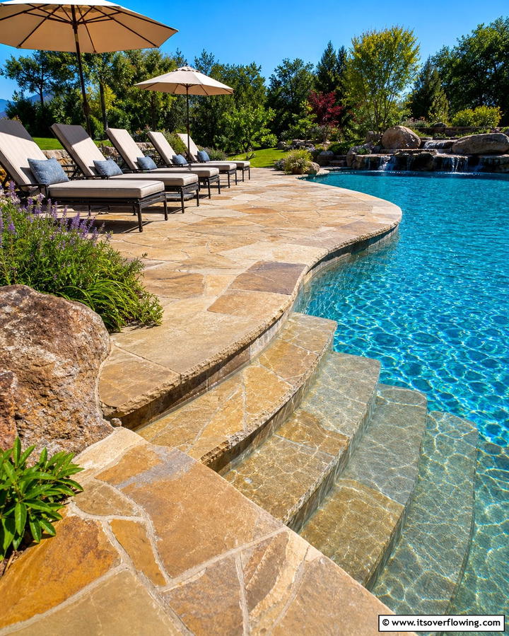 Poolside Elegance - 25 Flagstone Steps Ideas for Your Outdoor Pathway