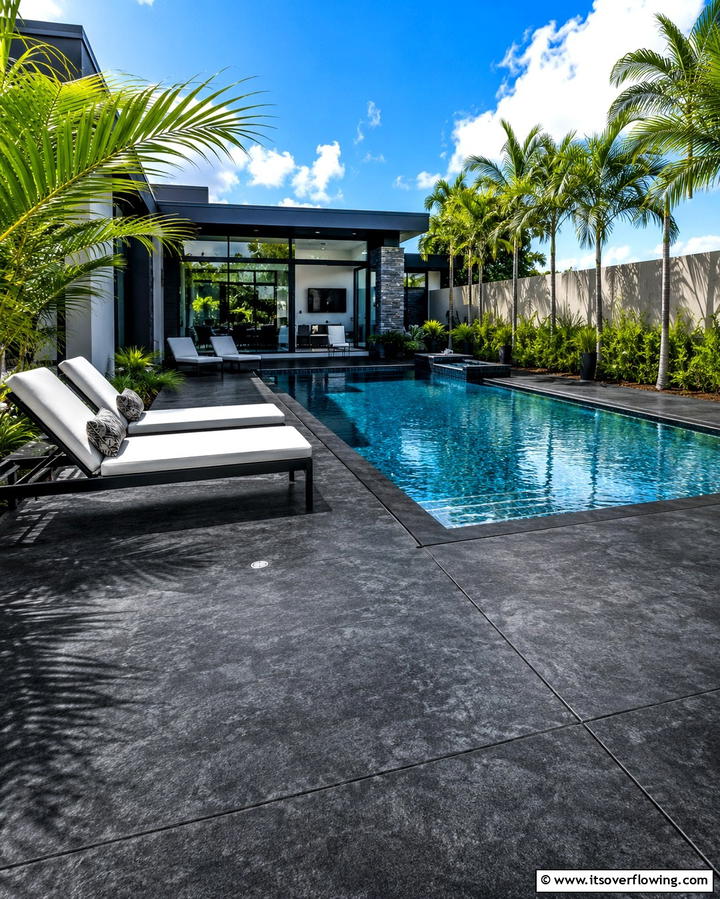 Poolside Elegance - 25 Black Concrete Patio Ideas for Modern Outdoor Spaces