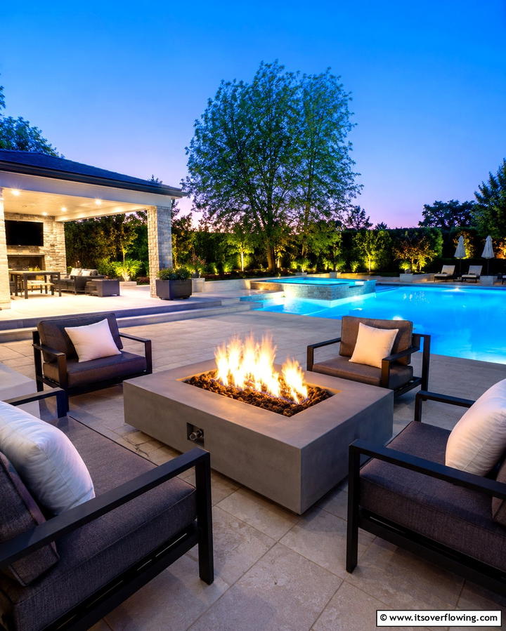 Poolside Fire Pit - 25 Pool Party Ideas for a Fun and Memorable Summer