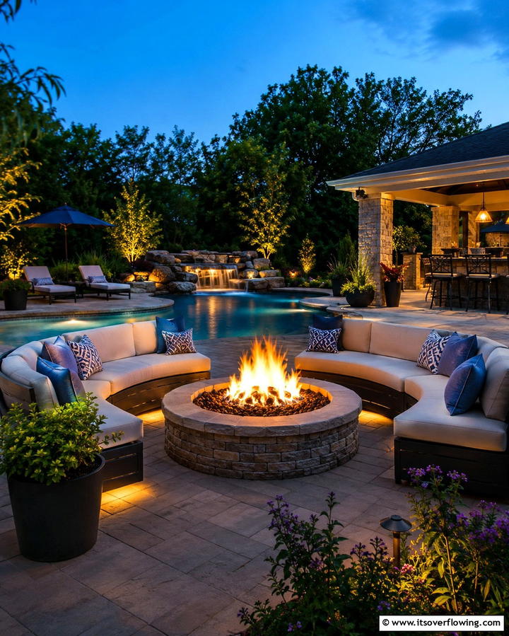 Poolside Fire Pit Area - 25 Pool Patio Ideas for a Relaxing Outdoor Space