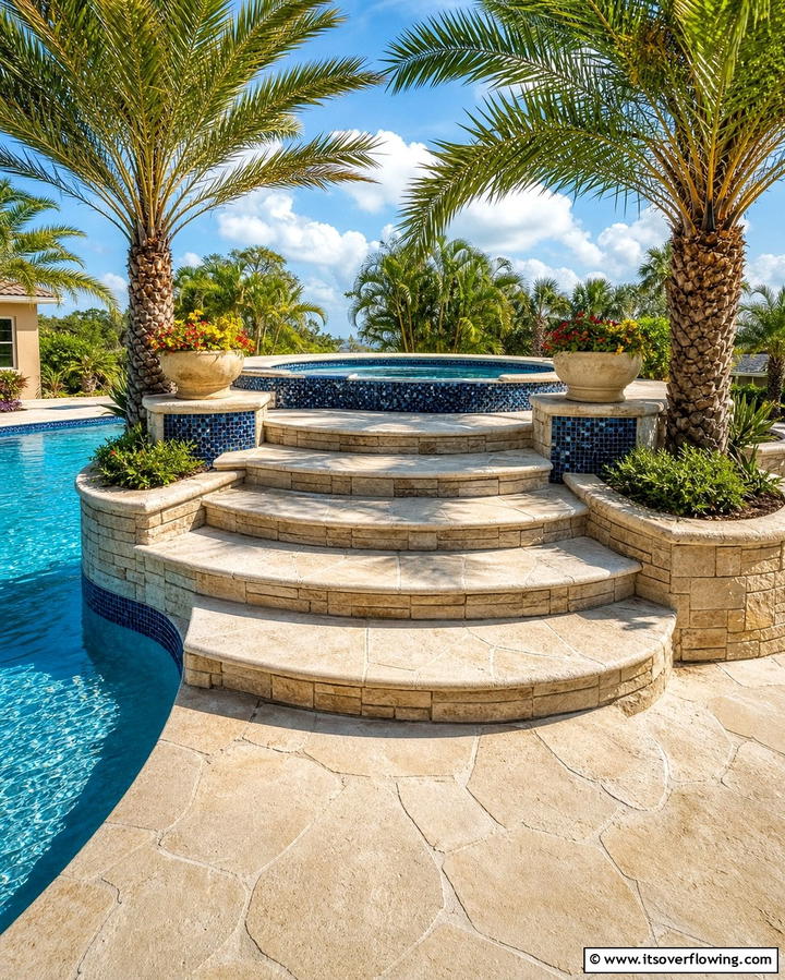 Poolside Flagstone Steps - 25 Flagstone Steps Ideas for Your Outdoor Pathway