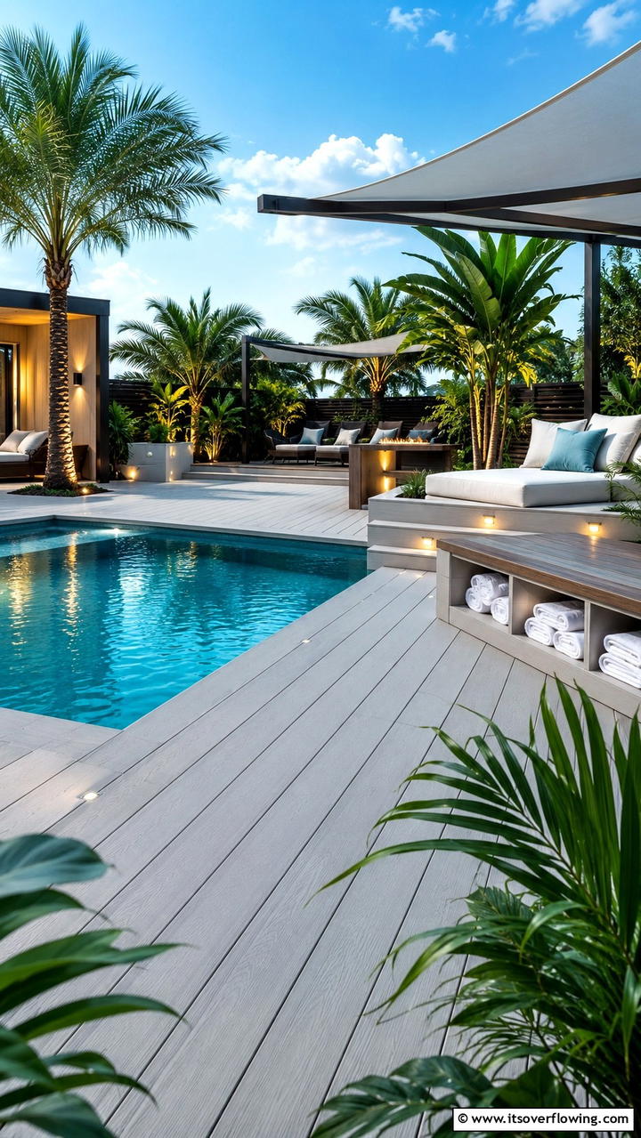 Poolside Paradise Composite Deck - 30 Composite Deck Ideas- Stylish and Durable Outdoor Designs