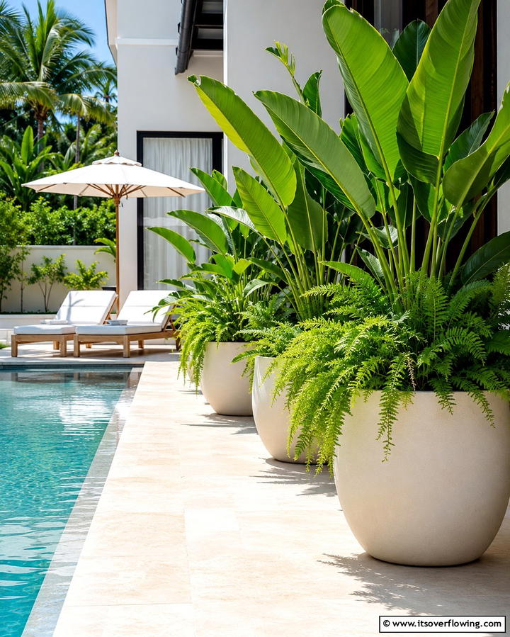 Poolside Planters with Lush Greenery - 25 Pool Decor Ideas to Transform Your Outdoor Space