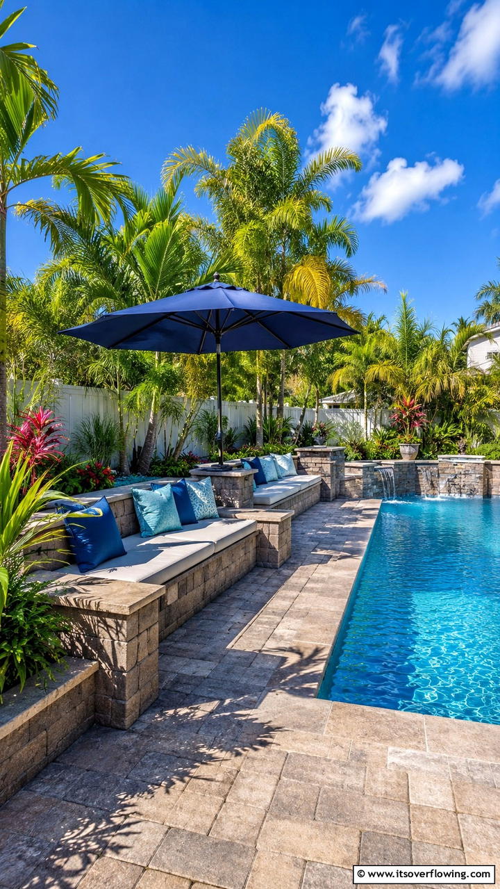 Poolside Seating Area - 30 Concrete Pavers Around Pool Ideas for Durable Style