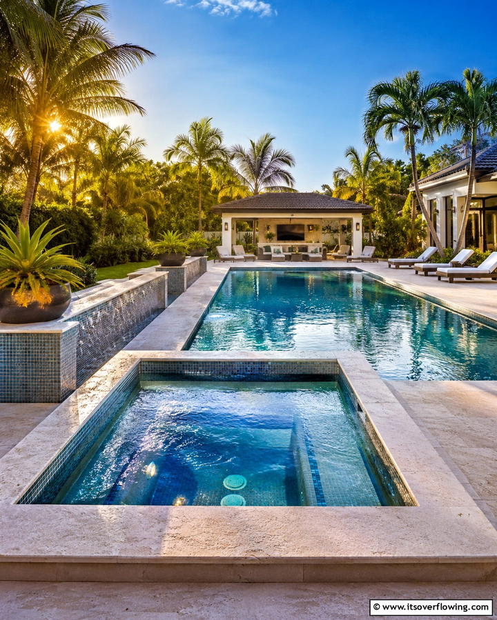 Poolside Sunken Hot Tub - 20 Sunken Hot Tub Ideas for Relaxing Outdoor Spaces
