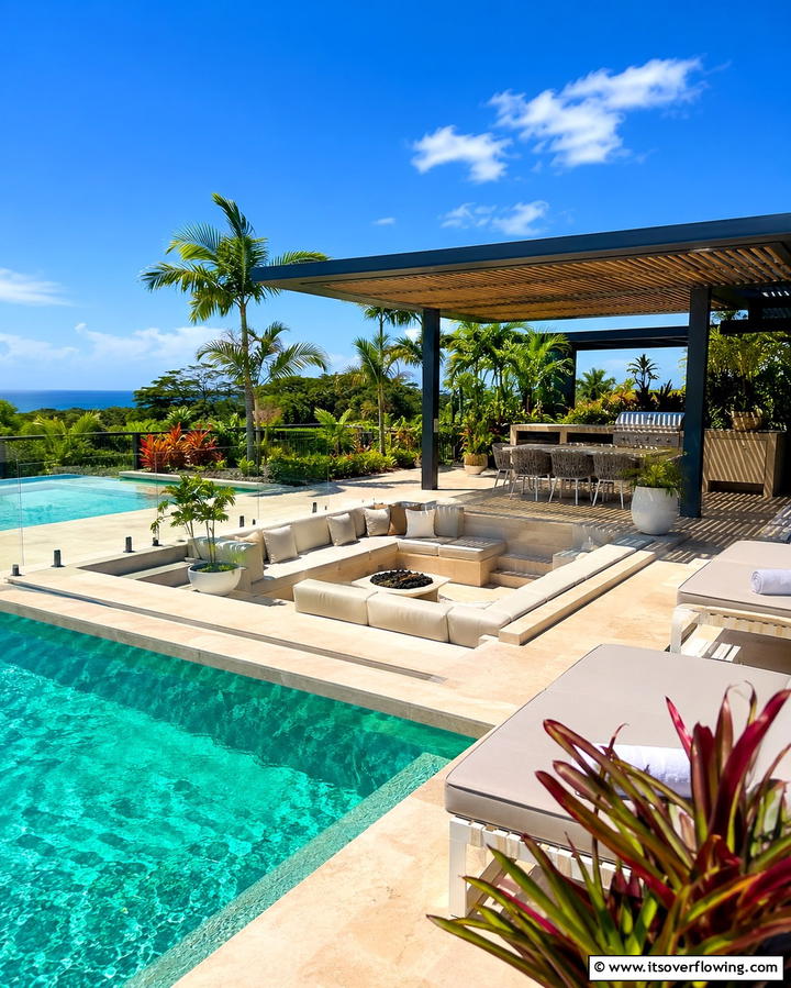 Poolside Sunken Lounge - 20 Sunken Patio Ideas for Cozy Outdoor Living